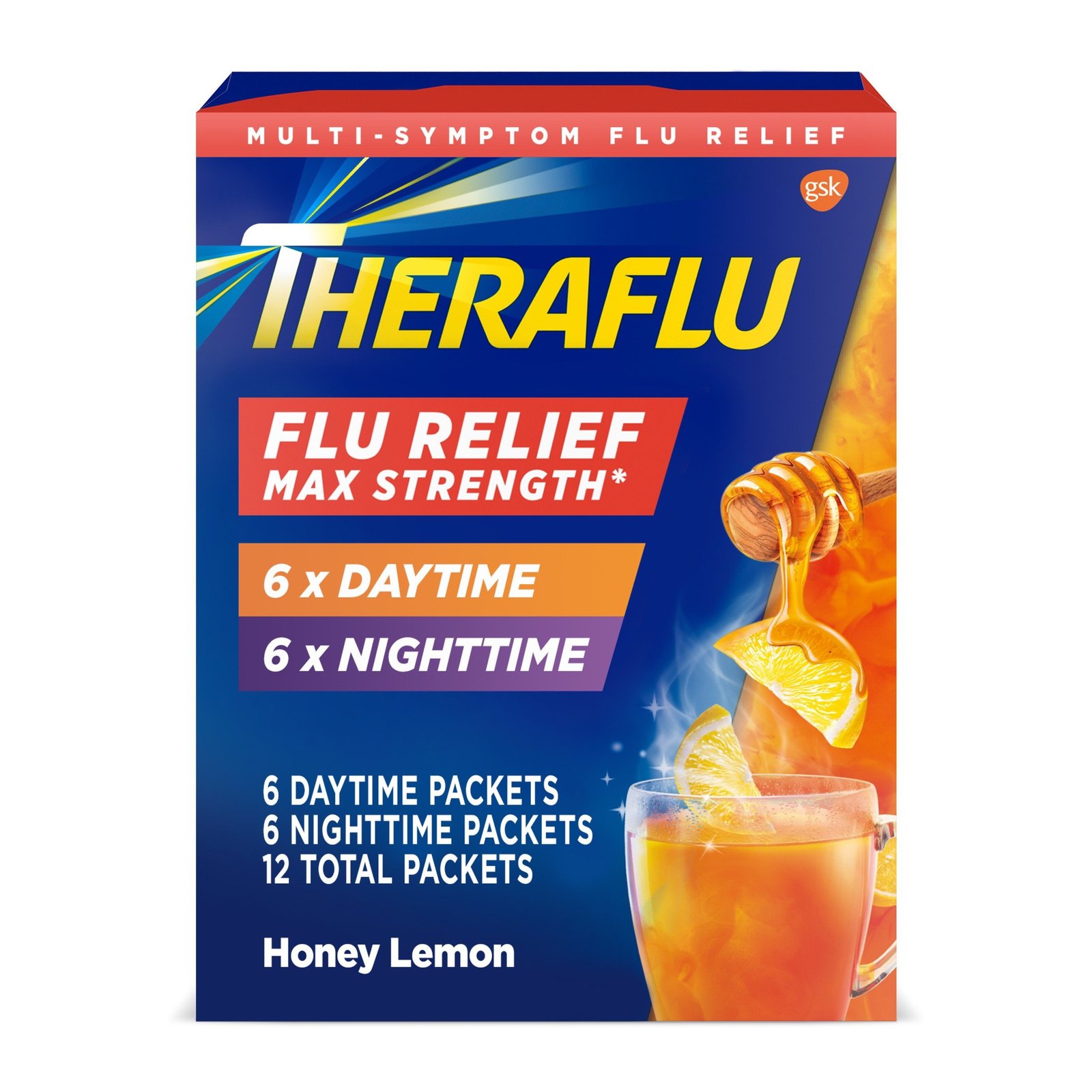Theraflu Multi-Symptom Flu Relief Honey Lemon Powder (6 packets)