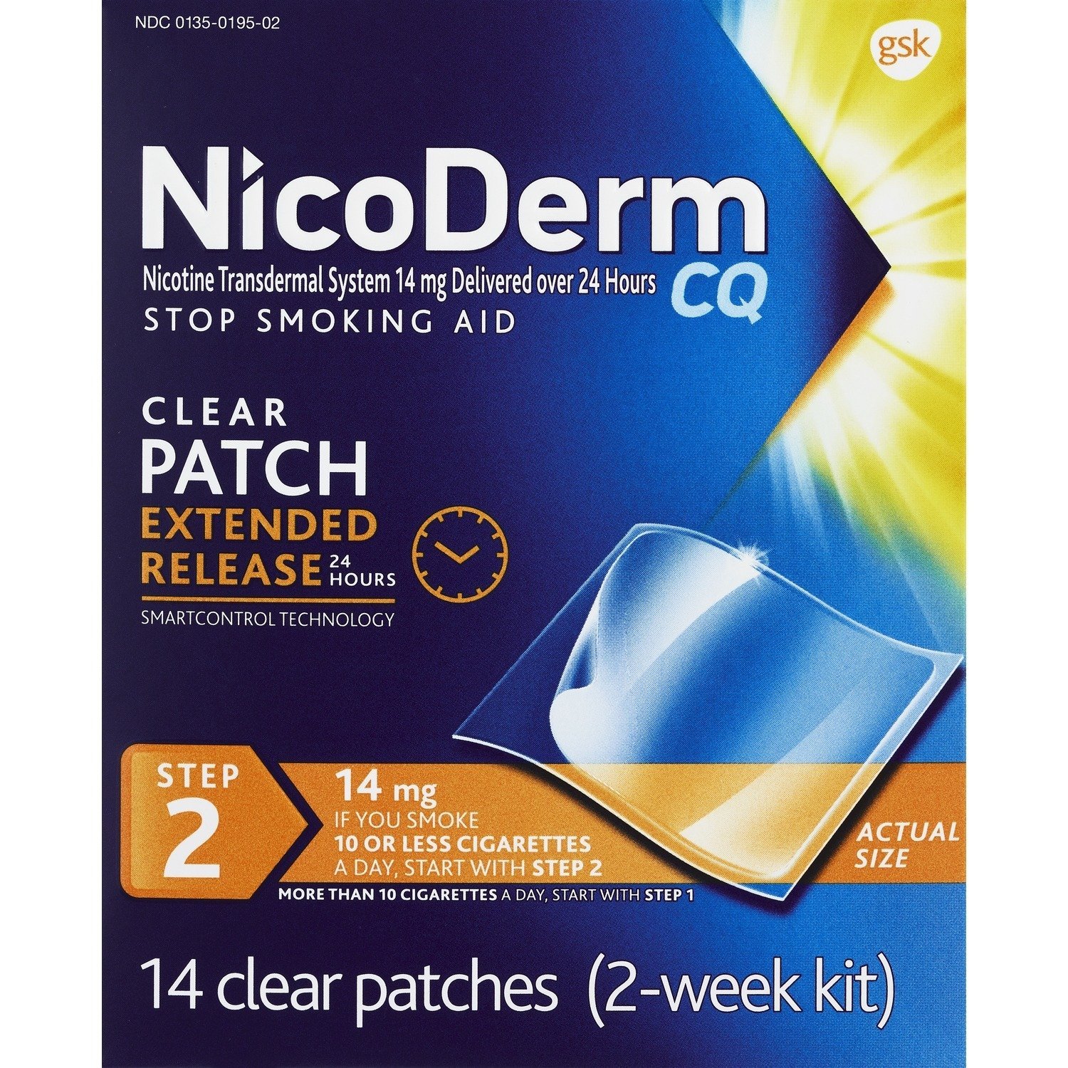 NicoDerm CQ Stop Smoking Aid Clear Patches Step 2 - 14ct: Nicotine Replacements, 14.0mg Strength