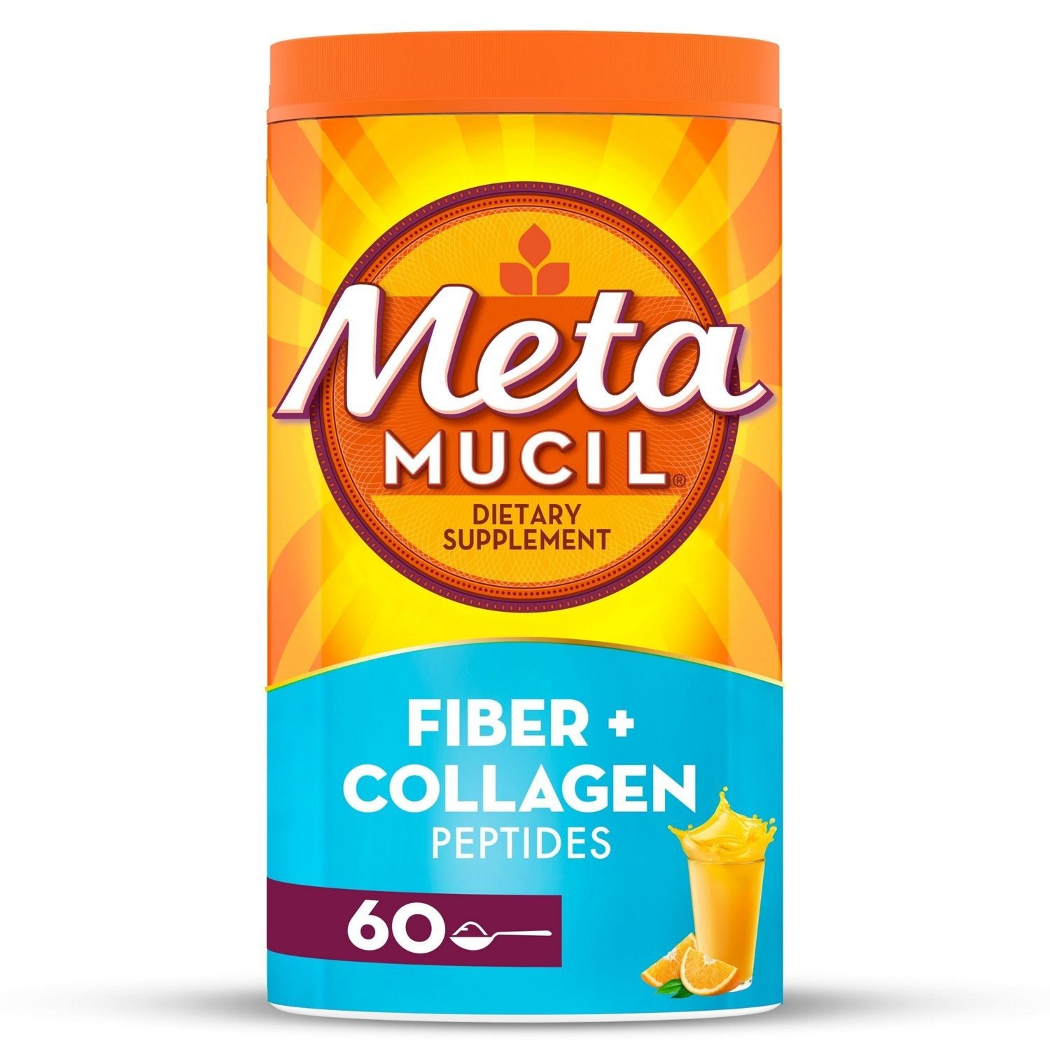 Metamucil Daily Fiber + Collagen  Plant Based Fiber  Orange Flavor  60 Doses (19.9 oz)