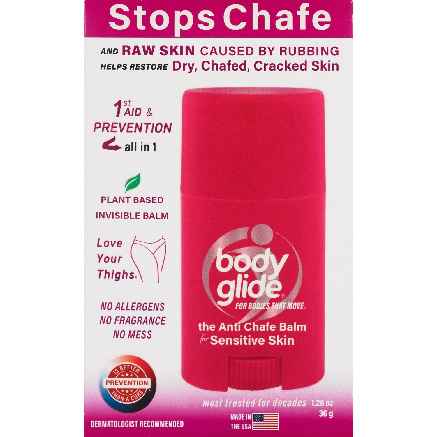 Body 1.28oz Glide Original Anti Chafe Stick Balm: Whole Body, Arms, Legs Use