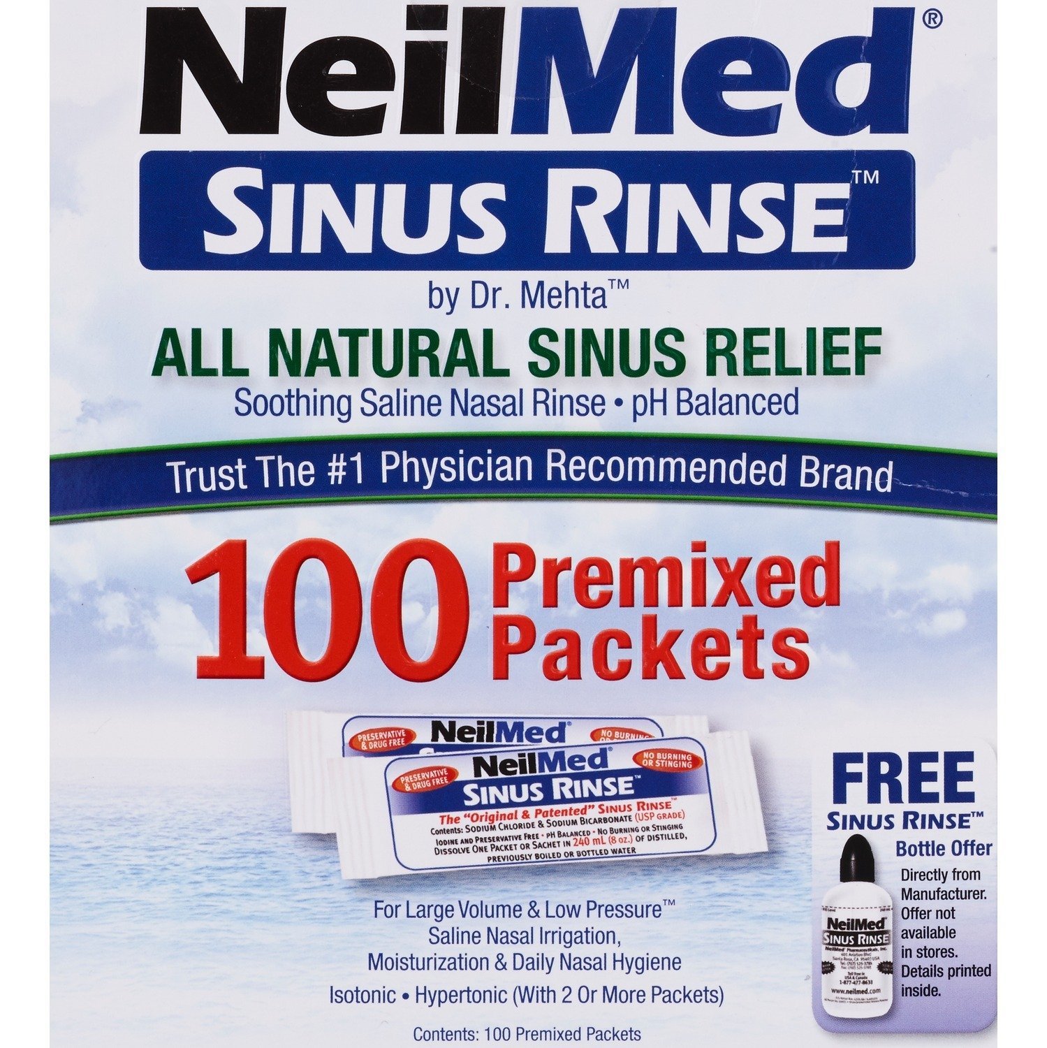 NeilMed Pharmaceuticals - Sinus Rinse All Natural Relief - 100 Premixed Packets