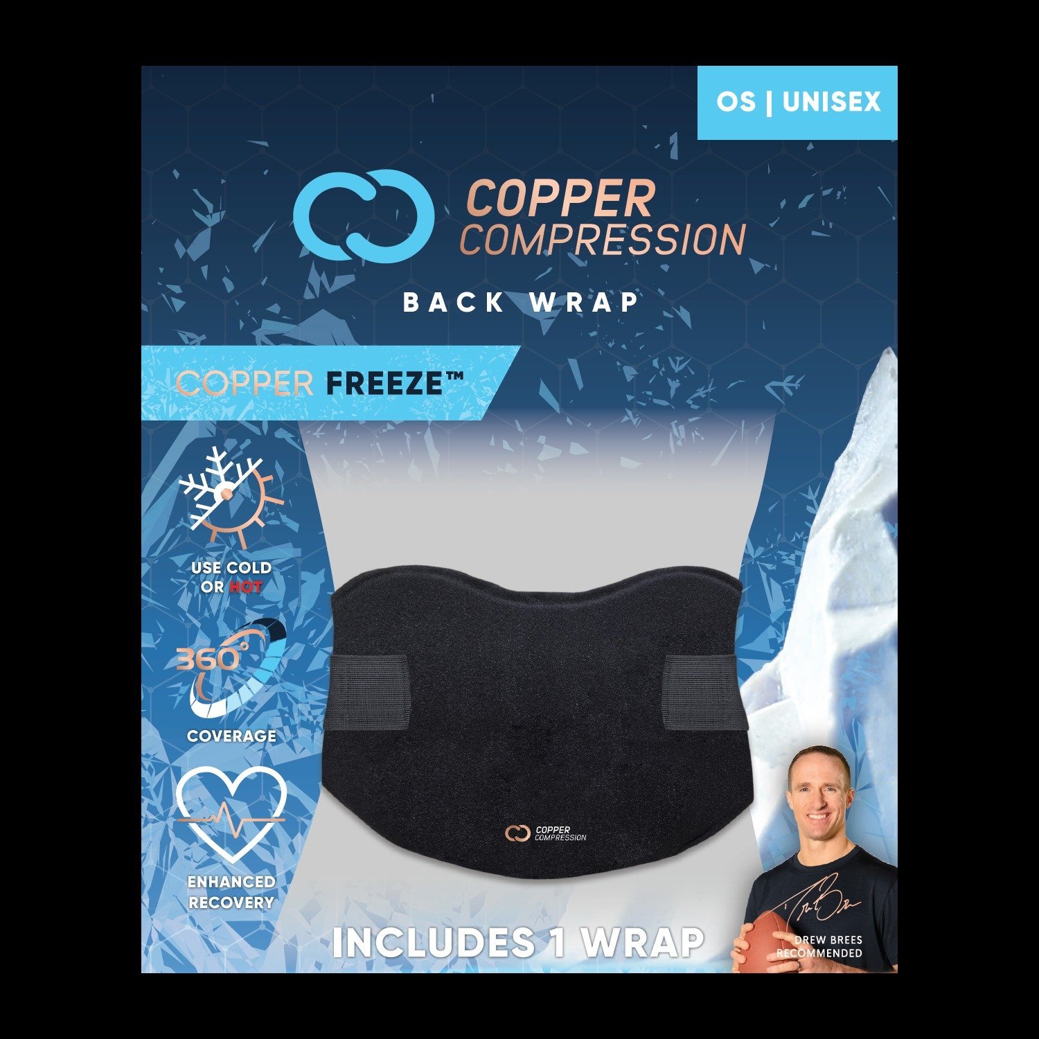 Copper Compression Back Wrap (Copper Freeze OS Unisex, Includes 1 Wrap)