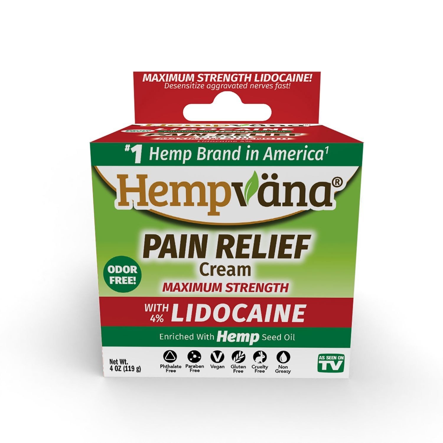 Hempvana Pain Relief Cream Maximum Strength with Lidocaine 4% Enriched with Hemp Seed Oil (4 oz)